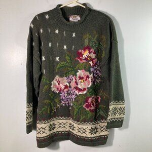 Womens Vintage 80s Tiara Floral Sweater Cottagecore 18/20 Ramie Cotton Other Gre